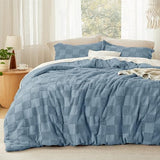 Bedsure King Size Comforter Set Mineral Blue, Boho Tufted Bed Set, Checkered Farmhouse Shabby Chic Bedding, 3 Pieces, 1 Plaid Geometric Comforter and 2 Pillow Shams Bedsure