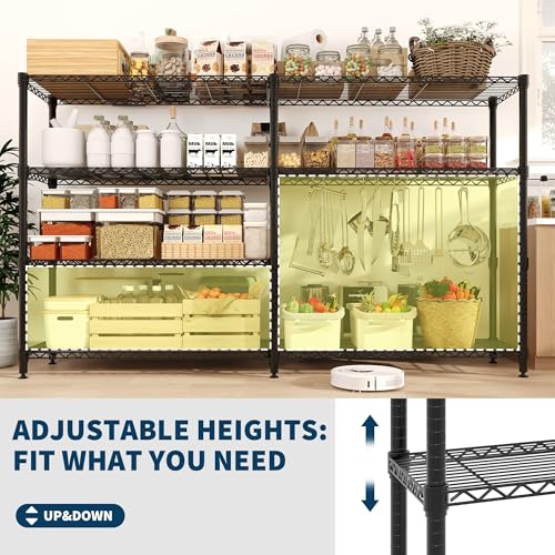 GAOMON 59" W Storage Shelves Metal Shelving Unit, 1060 LBS Heavy Duty Wire Shelving 4-Tier L-Shaped Storage Rack with Adjustable Shelf for Pantry Kitchen Corner Bedroom GAOMON