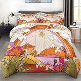 Zzzboro Comforter Set with 2 Pillowcases Queen Size, Hippy Mushroom Flower Sun Rainbow, Bed Decor Retro 70s Hippie Boho Aesthetic for Kids and Adults, Soft Cozy Bedroom Bedding Set Zzzboro
