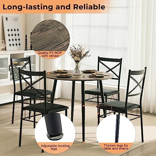 VINGLI 5 Piece Modern Round Dining Table Set for 4, 35.4" Small Round Kitchen Dining Table and Chairs Set for Home Dining Room Table with Upholstered Dining Chairs,Thicken Metal Legs VINGLI