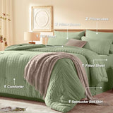 Laojin Balhen Full Comforter Set 8 Pieces, Seersucker Bed in a Bag Full, Sage Green Comforter with Sheets, Comforters Full Size Bedding Sets with Comforter, Sheets, Pillowcase & Sham and Bed Skirt Laojin Balhen