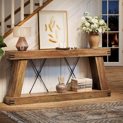 Tribesigns 70.9" Farmhouse Console Table, Long Sofa Table Behind Couch with Storage, Narrow Wooden Console Station, Industrial Rustic Entryway Furniture for Hallway, Entry, Living Room, Brown Tribesigns