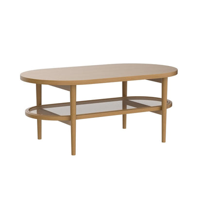 Nathan James Sonia Coffee Table with Storage Shelf, Light Wood/Rattan - WoodArtSupply