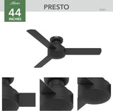 Hunter Fan 52401 Presto 44-Inch Low Profile Ceiling Fan with Wall Control, Whisper-Quiet Motor, 3-Speed Reversible Airflow, Matte Black Finish, Flush Mount Hunter