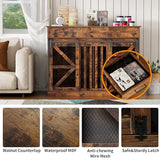kepptory 48 Inch Large Dog Crate Furniture with 3 Storage Drawers, Wooden Pet Kennel with Removable Divider, Dog Kennel End Table TV Stand, Farmhouse Style Dog Crates with Sliding Barn Door (Brown) kepptory