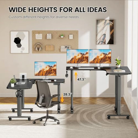 Flycity Electric L Shaped Standing Desk Adjustable Height, 63" x 55" Corner Stand Up Desk, Dual Motor Sit Stand Desk Computer Desk, Home Office Desk with 3 Memory Preset & Child Lock, Black Flycity