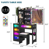WOOVIVS Vanity Desk with Lights and Sliding Vanity Mirror, Makeup Vanity Desk with Charging Station, Vanities Dressing Table with Stool, LED Vanity Set with Large Drawers&Shelves for Bedroom, Black WOOVIVS