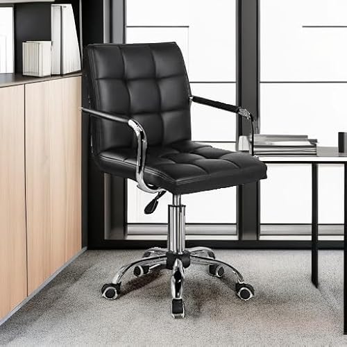 Yaheetech Desk Chair - Office Chair with Arms/Wheels for Students Swivel Faux Leather Home Computer Black Yaheetech