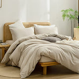 BESTOUCH Duvet Cover Set 100% Washed Cotton Linen Feel Super Soft Comfortable Chic Lightweight 2 PCs Home Bedding Set Solid Almond Milk Grey Twin/Twin XL BESTOUCH