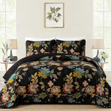 WONGS BEDDING Quilt Set Queen Size, Black Botanical Queen Bedspread Bedding Sets, 3 Pieces Floral Quilt with 2 Pillowcases,Soft Lightweight Microfiber Coverlet Set for All Season(96"X90") WONGS BEDDING
