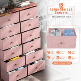 EnHomee Dresser with 12 Drawers, Tall Dressers for Girls Bedroom with Wood Top Metal Frame, Chest of Drawers for Bedroom, Closets, Pink, 11.9" D x 34.8" W x 52.2" H EnHomee