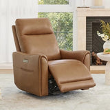 Watson & Whitely Genuine Leather Power Recliner Chairs for Adults, Swivel Glider Recliner Chair for Living Room with Charging Ports, Saddle