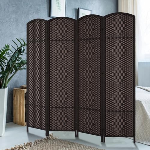 Rose Home Fashion 6 ft Tall Room Divider, Room Dividers and Folding Privacy Screens, 15.7in Privacy Screen 4 Panel Partition Temporary Wall Separation for Private, Dark Coffee Rose Home Fashion