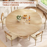 Jocoevol 47″–63″ Extendable Round Dining Table for 4–8 with Dust-Proof 2-Tier Storage Shelf Space-Saving Expandable Dining Room Table Wood Oval Circle Dining Table with Pedestal Base (Natural) Jocoevol
