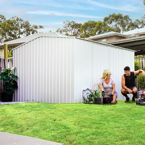 Absco Premier Storage Sheds, 10'x10' Metal Garage, DIY Backyard Shed, Utility Tool Storage, Weather & Wind Resistant Aluminum Panels & Steel Frame, Maintenance-Free, 12 Year Warranty, Surfmist White ABSCO
