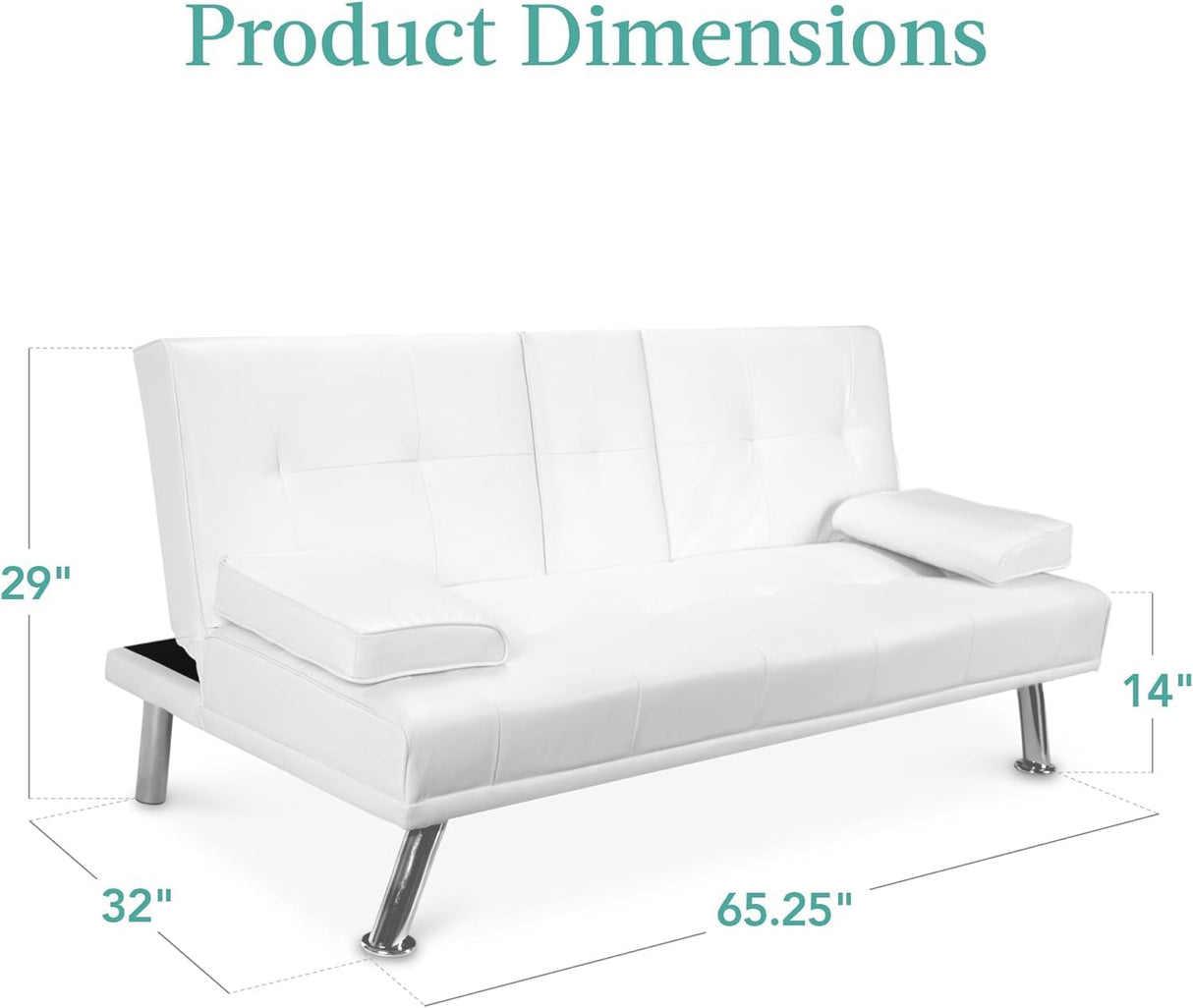 Convertible Folding Futon Sofa Bed with Metal Legs & 2 Cupholders, Modern Fabric Linen Upholstered Couch Loveseat Sleeper, Folding Couches Bed, Removable Armrests for for Small Spaces (White) AnwickNomo