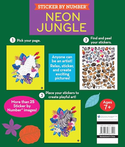 Brain Games - Sticker by Number: Neon Jungle (28 Images to Sticker) WoodArtSupply