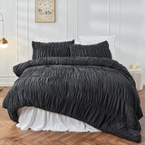 Bonlino Queen Comforter Set - Black Boho Shabby Chic Bedding for Bedroom - Fluffy 3 Piece Ruffle Comforter Set with Pillow Bonlino