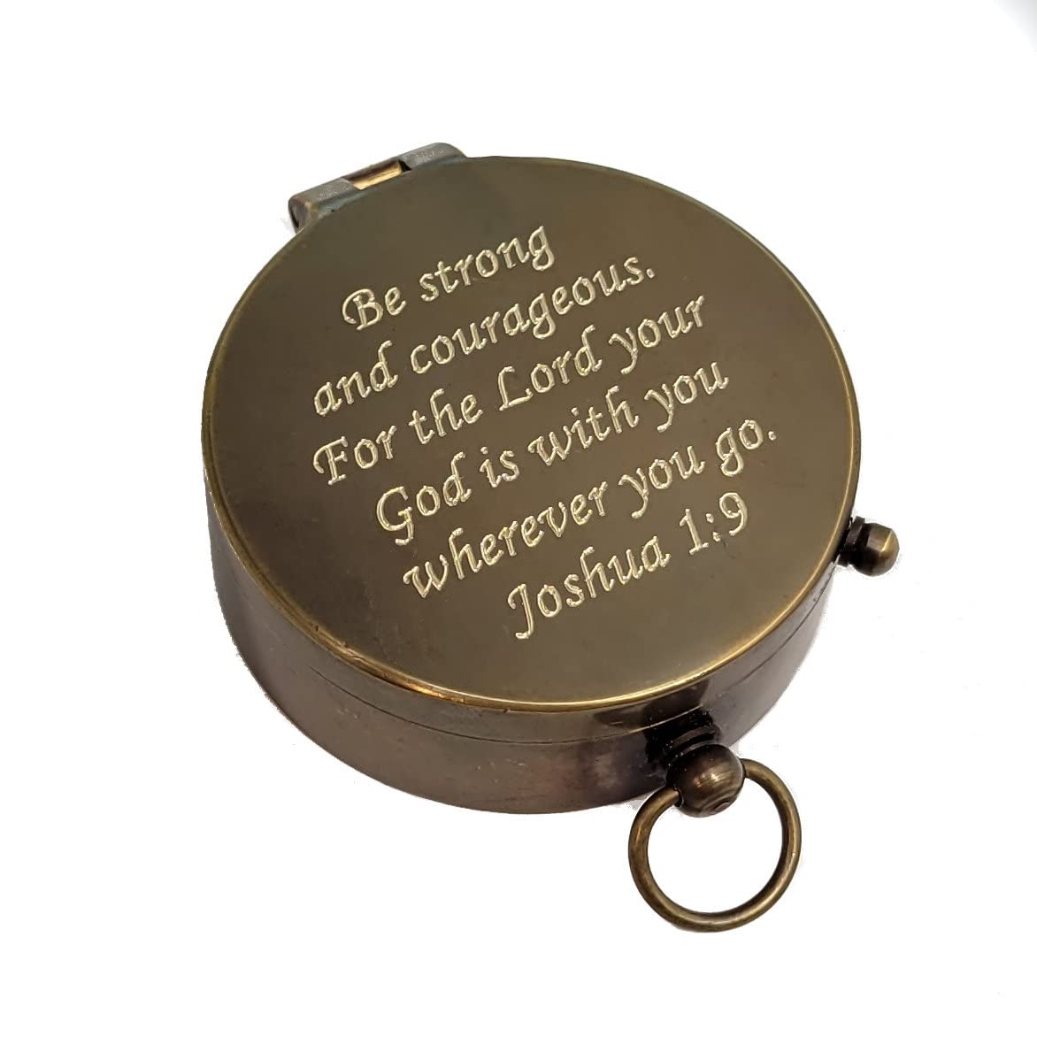 Personalized Engraved Compass Gift for Baptism, Confirmation | Proverbs 3:5-6 Trust in The Lord | Joshua 1:9 Be Strong and Courageous | Gift Box and Greeting Card Included (FBA - Joshua 1:9) Stanley London