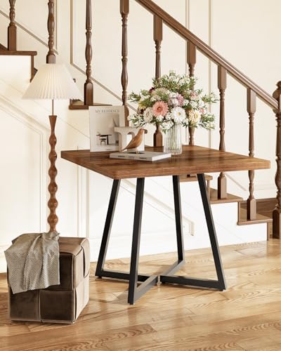 LITTLE TREE 31.5 Inches Small Dining Table for 4, Square Dinner Table for Small Space, Dining Room Tables, Rustic Brown Wooden Kitchen Table with Metal Legs, Modern Leisure Cafe Table for Apartment LITTLE TREE