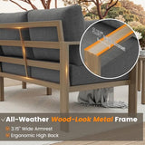 VONZOY 6 Pieces Patio Furniture Set, Wood-Look Metal Outdoor Sectional Furniture Conversation Set, L Shape Patio Couch with Side Table, 6.5" Thick Olefin Cushions for Garden, Backyard, Deck(Dark Grey) VONZOY