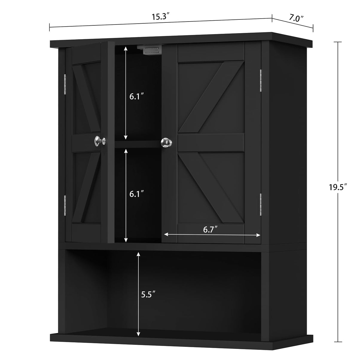 TEENFON Bathroom Wall Cabinet, Over The Toilet Space Saver Storage Cabinet with Barn Doors & Adjustable Shelf, Hanging Medicine Cabinet, Black TEENFON