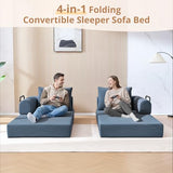 YUUIJOAA 4-in-1 Folding Convertible Sofa Bed, 78 Inch Oversized Corduroy Loveseat Sleeper with Pull Out Bed, Boneless Futon Couch for Living Room Apartment, No Assembly Needed, Blue YUUIJOAA