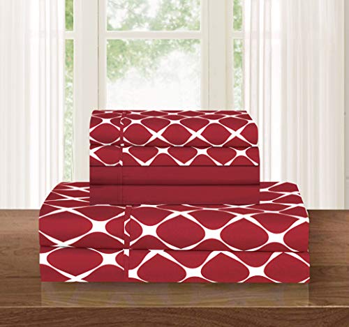 Elegant Comfort Luxury Softest and Coziest 6-Piece Bed Sheet Set, Wrinkle Resistant Milano Trellis Pattern-1500 Thread Count Egyptian Quality Microfiber Bedding Set, King, Burgundy Elegant Comfort