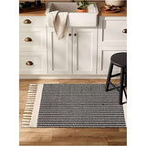 Lahome Boho Bathroom Rugs, Small 2x3 Front Door Mat Lightweight Kitchen Rug Woven Cotton Area Rug with Tassels, Farmhouse Washable Black and White Throw Rug Low Pile Carpet for Entry Laundry Lahome