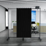 Madamera Adjustable Room Divider, 7 ft x 10 ft, 4 Rolling Wheels Curtain Divider Stand, Black Metal Frame, Blackout Curtain & Portable Tool, Expandable Screen for Office, Bedroom, Kitchen (Black) Madamera