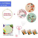 Santune 3 Pack Embroidery Kit for Adults Cross Stitch Kits for Beginners with Bird Patterns,3 Instructions,1 Hoop,Threads and 6 Needles,Hand Needlepoint Sets for Women