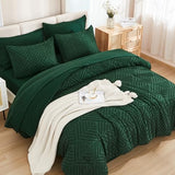 Andency Queen Comforter Set 7 Piece Dark Emerald Green - Bed in a Bag Queen Boho Lightweight Fluffy Tufted Bedding Sets with Comforter, Sheets, Pillowcases & Shams Andency
