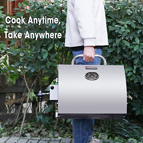 Royal Gourmet GT1001 Stainless Steel Portable Grill, 10000 BTU BBQ Tabletop Gas Grill with Folding Legs and Lockable Lid, Outdoor Camping, Deck and Tailgating, Silver Royal Gourmet