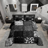 Erosebridal Grey Leopard Print Full Size Comforter Sets for Kids Boys Girls,Animal Skin Texture Bedding Set,Patchwork Geometric Duvet Insert,Farmhouse Quilt Bedroom Decor Erosebridal