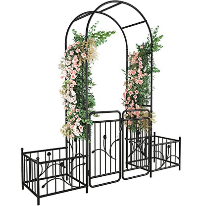 YITAHOME Garden Arbor Metal Garden Arch with Gate and Plant Box Wedding Arch Party Decoration for Outdoor Lawn Climbing Plants Roses Vines - WoodArtSupply