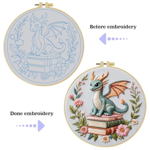 JOZYSH Black Dragon Handmade DIY Embroidery kit,Suitable for Adult Beginners,Includes Embroidery Cloth, Instructions, Embroidery Frame and Needle and Thread, Suitable for Holiday Gifts (Dragon1)