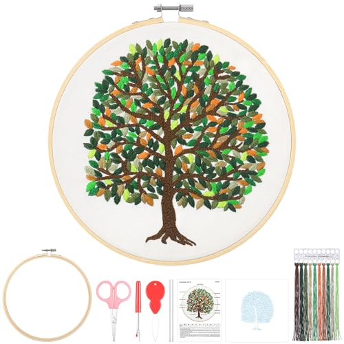 Norme Leaves Embroidery Kit for Beginners Adults 365 Days a Year Embroidering One Leave a Day Cross Stitch Kits with 365 Leaves Tree Pattern Embroidery Hoop Threads for DIY Craft Gift