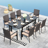 Sophia & William 9 Pieces Patio Dining Set for 6-8 People, Expandable Rectangular Metal Outdoor Table and Rattan Chairs with Cushions, All Weather Patio Table and Chairs Set Sophia & William