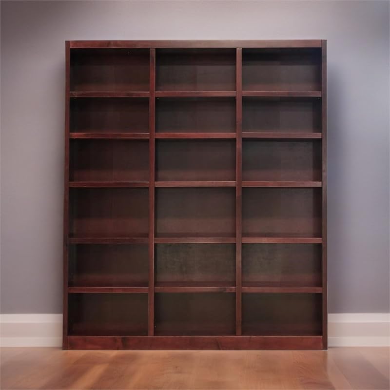 Bowery Hill 84" Traditional Triple Wide Wood Bookcase with Adjustable Shelves in Cherry Finish - WoodArtSupply