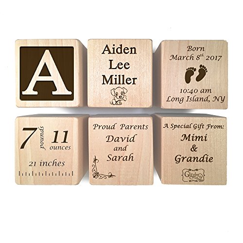 Baby Block Gift for Newborn Boy or Girl - Personalized Birth Announcement Wood Wooden Block New Baby Gifts Custom Item by Glitzby - WoodArtSupply