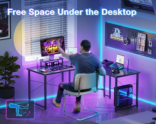 Casaottima L Shaped Gaming Desk with Monitor Stand, Corner Desk Gaming Table for Home Office, Computer Desk Sturdy Writing Workstation for Small Space, 51 inch, Carbon Fiber Surface, Black Casaottima