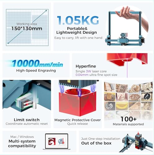 SCULPFUN C1 Mini Laser Engraving Machine - 3W Portable Laser Engraver for Beginners, 0.04mm High Precision, Plug and Play, Ideal for DIY Wood, Acrylic and Leather, Engraving Area 150 * 130mm SCULPFUN