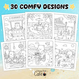 Comfy Summer: Cute and Cozy Coloring Book for Adults & Teens Featuring Summer Hygge Scenes with Adorable Animal Characters WoodArtSupply