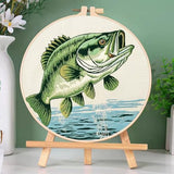 DIY Cross Stitch Kits Bass Fish with Hoop 11CT Needlepoint Embroidery Stamped Counted Cross Stitch Set Craft Wall Decor 20x20cm-1