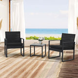 JOIVI 3 Pieces Patio Bistro Set, PE Wicker Outdoor Patio Furniture Set, Modern Rattan Patio Chairs with Coffee Table, Patio Conversation Sets for Balcony, Front Porch, Garden, Poolside, Black Cushions JOIVI