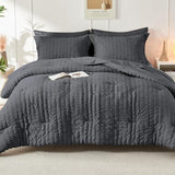 HYMOKEGE Full Size Comforter Sets Seersucker 7 Pieces, All Season Luxury Bed in a Bag for Bedroom, Bedding Set with Comforters, Sheets, Pillowcases & Shams, Dark Grey HYMOKEGE