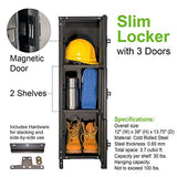 AllSpace 3 Doors, Grey Metal Storage Locker, Slim Organizer Steel Cabinet, Lockable, 39" Height, Stackable for Home, Office, Gym, Kids Room 450112ET, Black Allspace