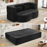 78" Convertible Sofa Bed with Pillows Queen Sleeper Sofa,Foam Folding Mattress Sleeper Modern Teddy Fabric Floor Cushion and Futon Chaise Lounge Sofa,For Apartments,Guest Rooms,Guest Use,Condo,Black Luxanimarion