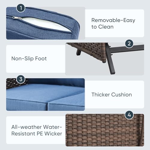 Belord 6 Piece Patio Conversation Sets - Wicker Patio Furniture Sets with Outdoor Swivel Rocker Chairs, Glider Loveseat Perfect for Patio Deck Backyard, Brown Wicker Blue Cushion Belord