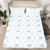 Erosebridal Bowknot Bed Sheets Set King Bow Knot Sheet Set for Kids Butterfly Knot Bow Tie Sheets Aesthetic Coquette Bedroom Decor Geometric Cartoon Blue Flat Fitted Sheet Erosebridal